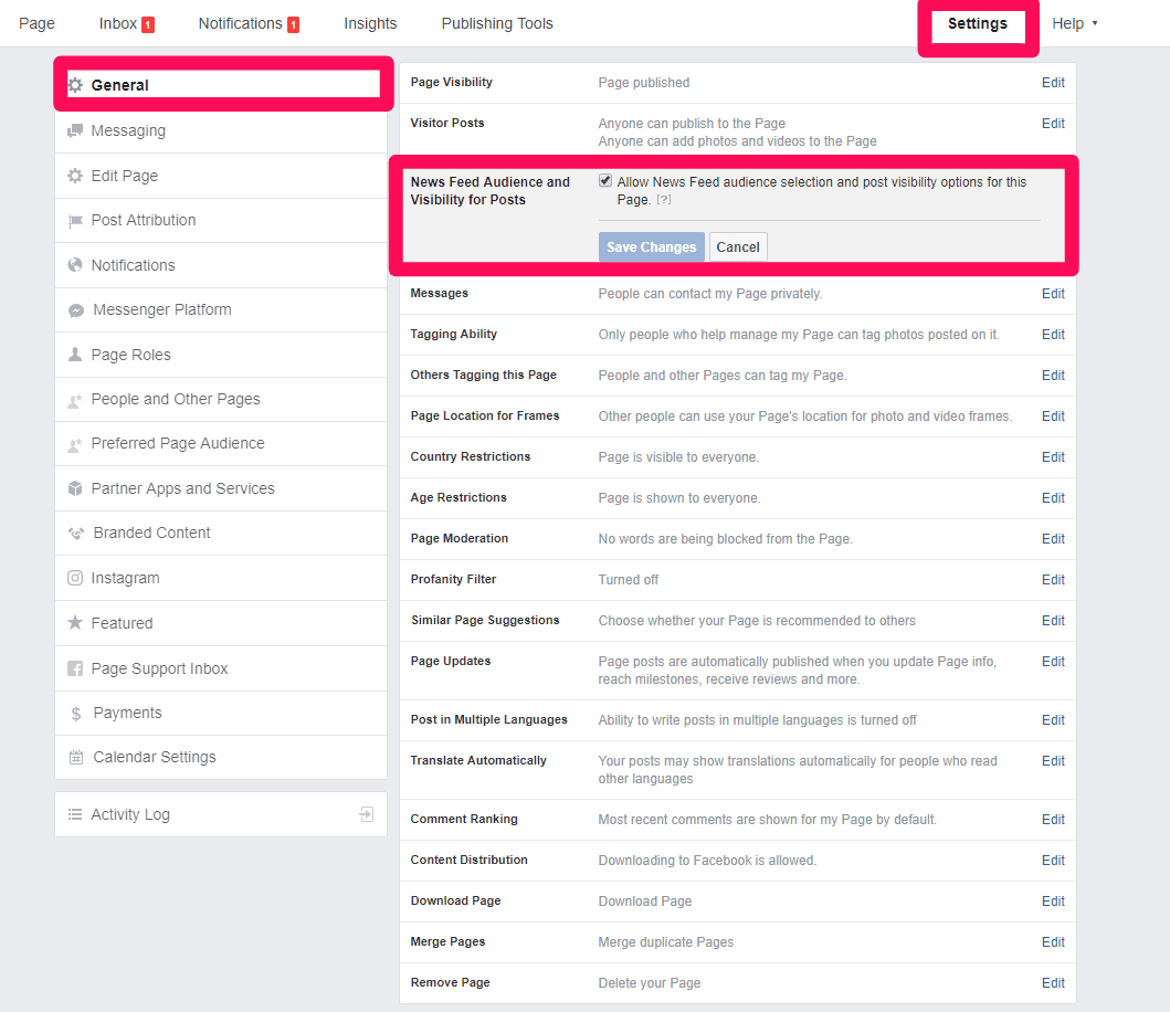 facebook settings screenshot