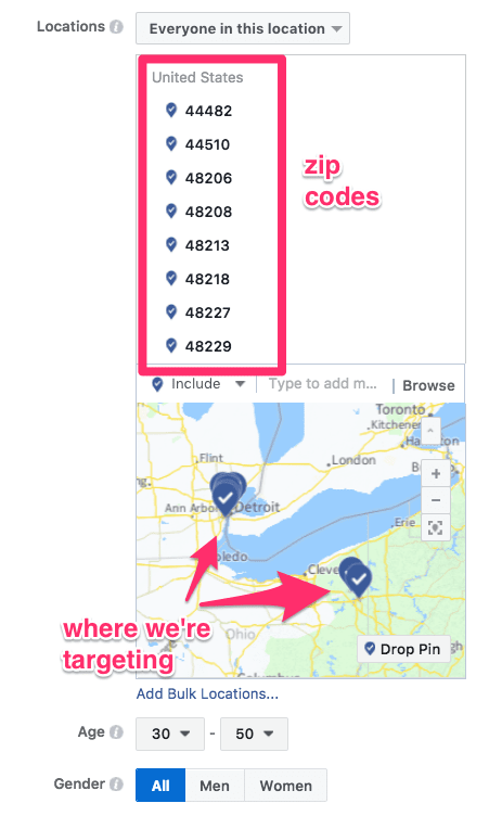 custom geo targeting list on facebook