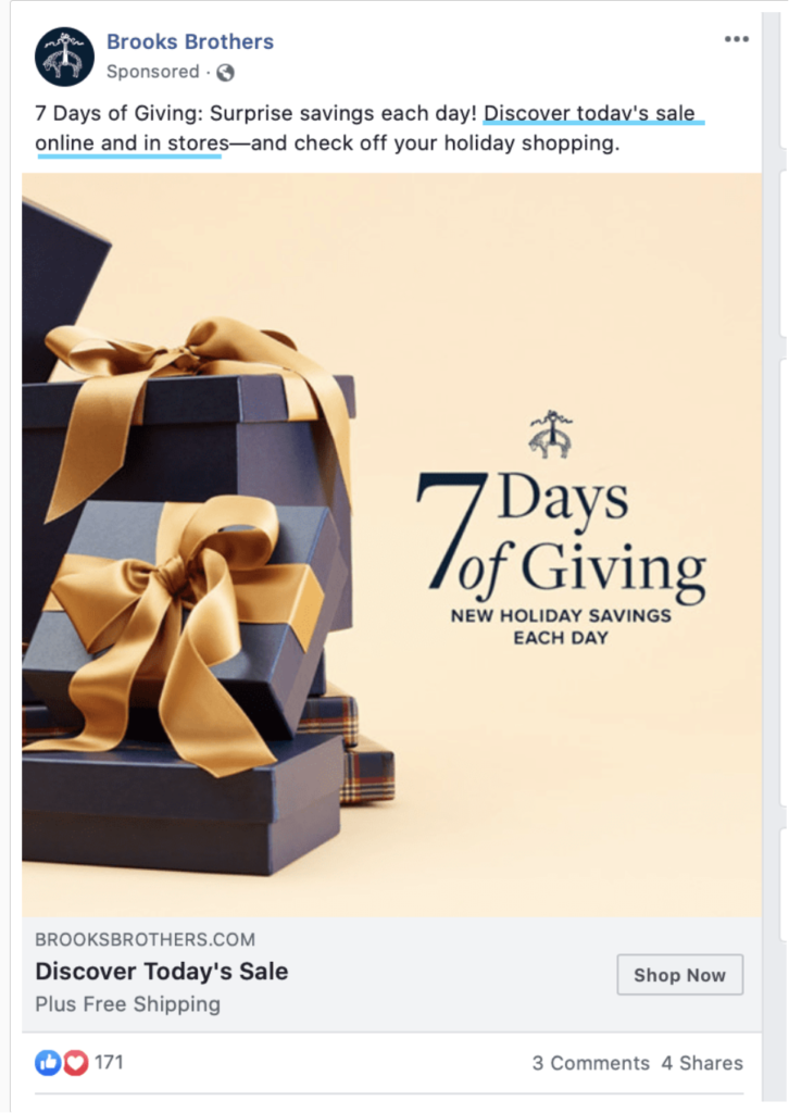 Facebook ad design from Brooks Brothers