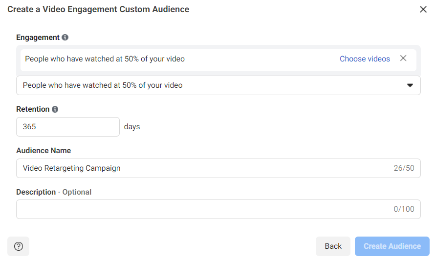 Creating a video engagement custom audience