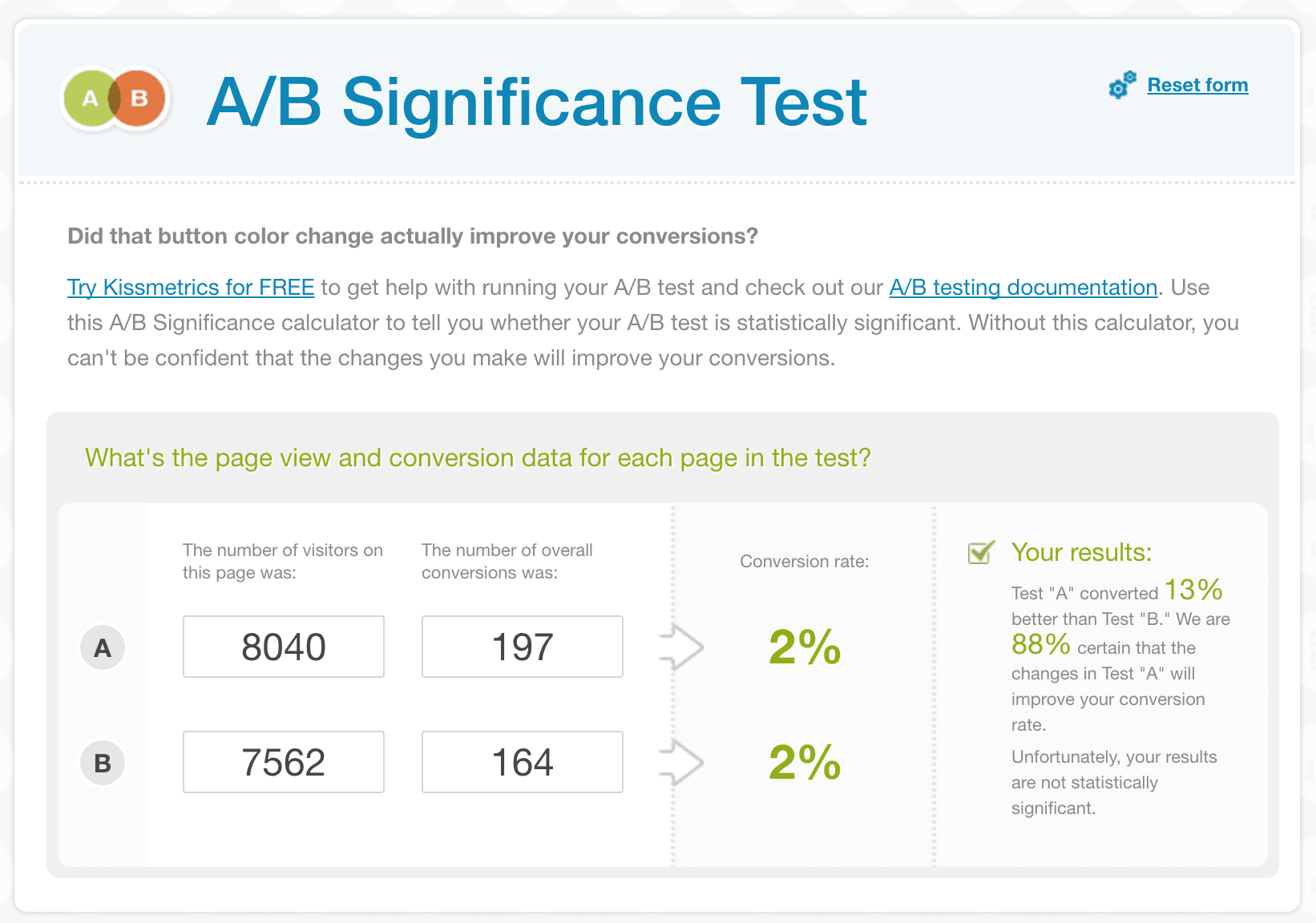 A/B significance test