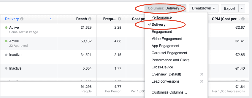 facebook ad delivery