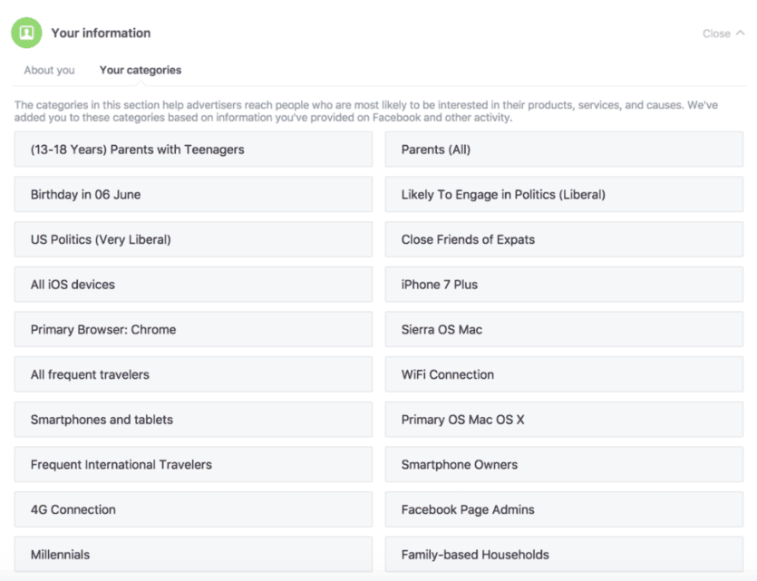 Facebook ads metrics - Ad category examples