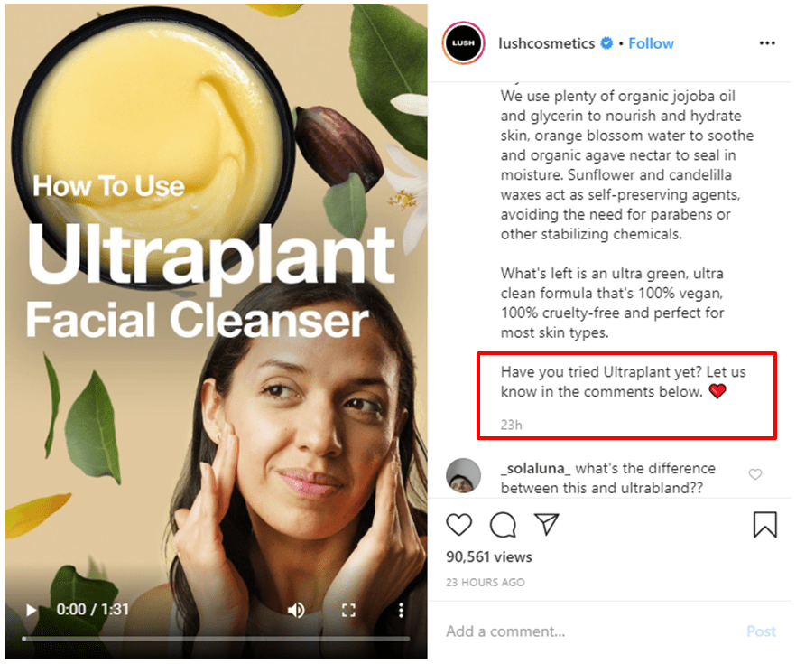 Lush uses a CTA in their post