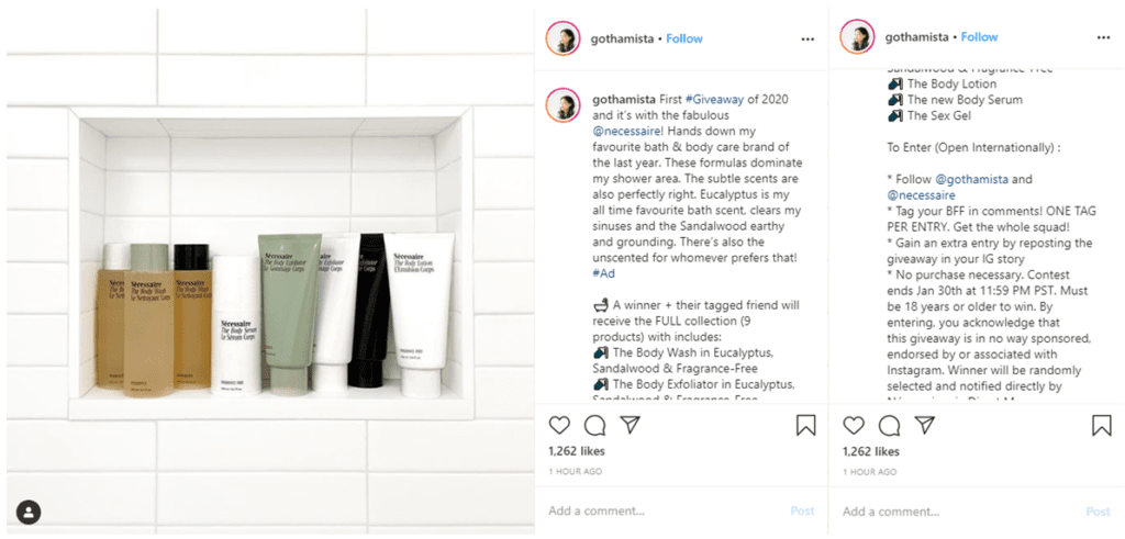 Necessaire partners with influencers for giveaways