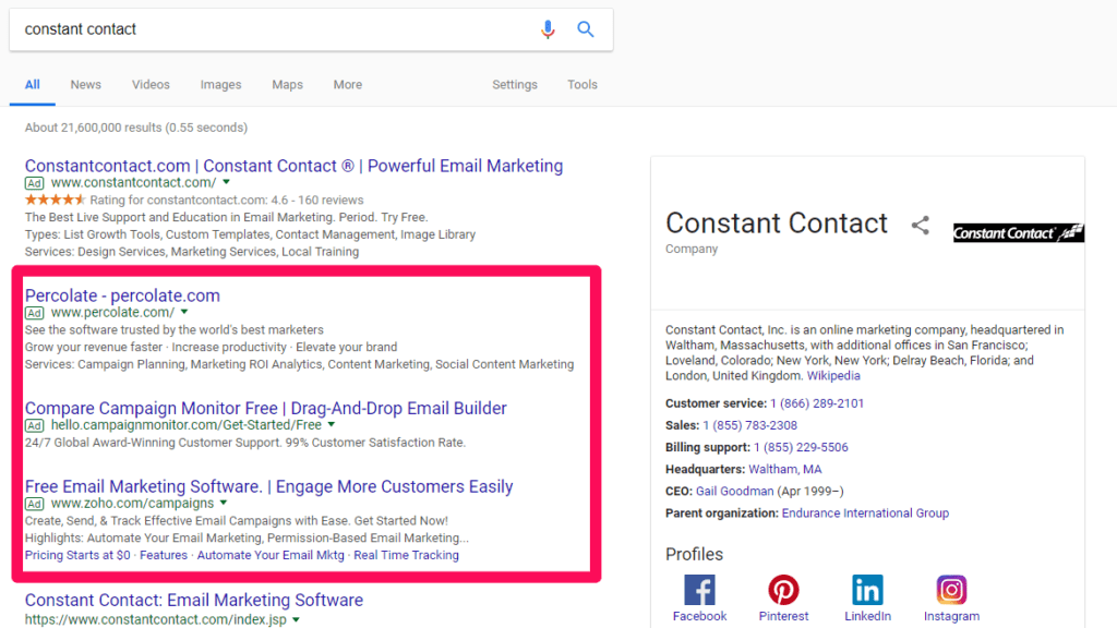 AdWords competitor targeting