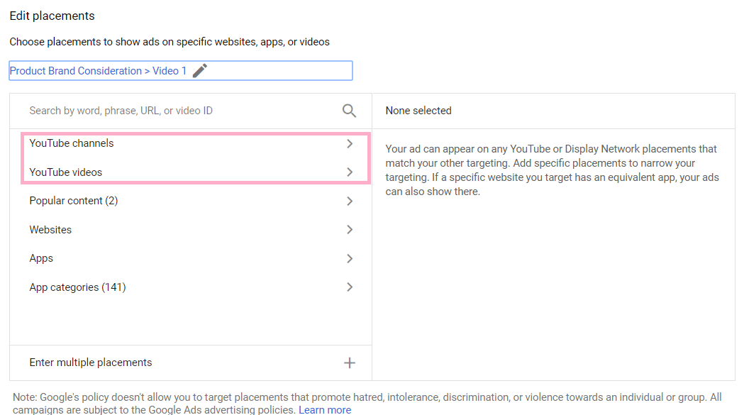YouTube Ads placements