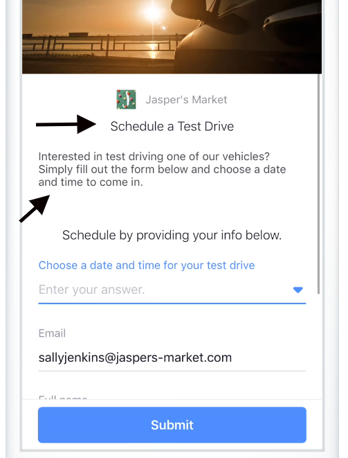 Facebook lead ads form example 2