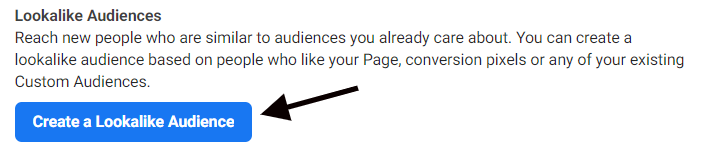 Navigating to the lookalike audience creator in Facebook Ads Manager