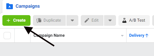 Creating a new campaign in Facebook Ads Manager