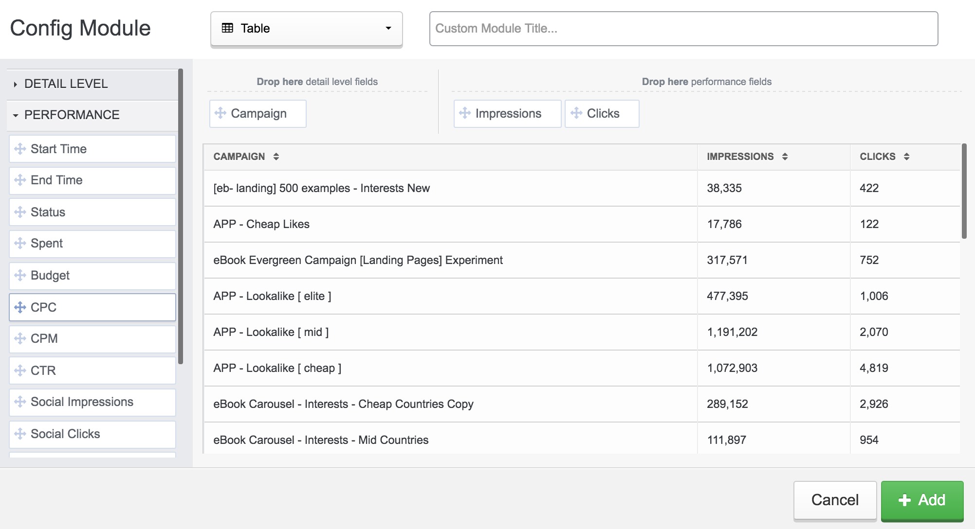 Report Generator - Module configuration Screenshot