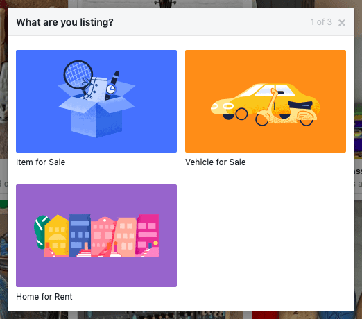 Facebook Marketplace item listing options