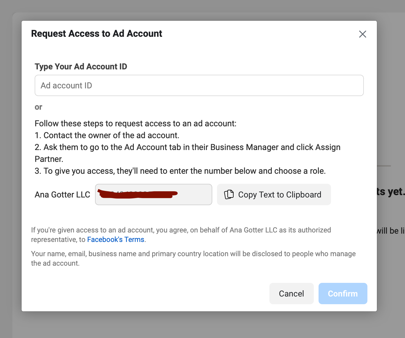 How to share Facebook Ad account access 