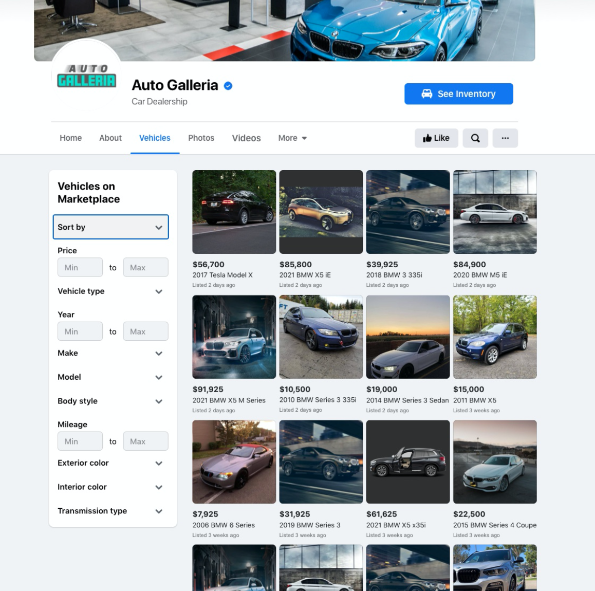 Facebook auto dealer inventory 