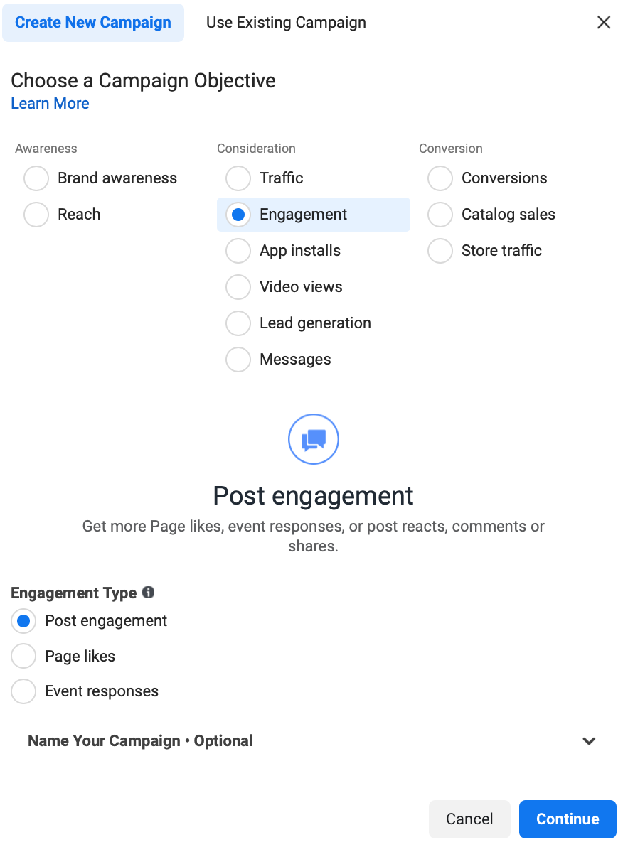 Instagram Ads engagement objective