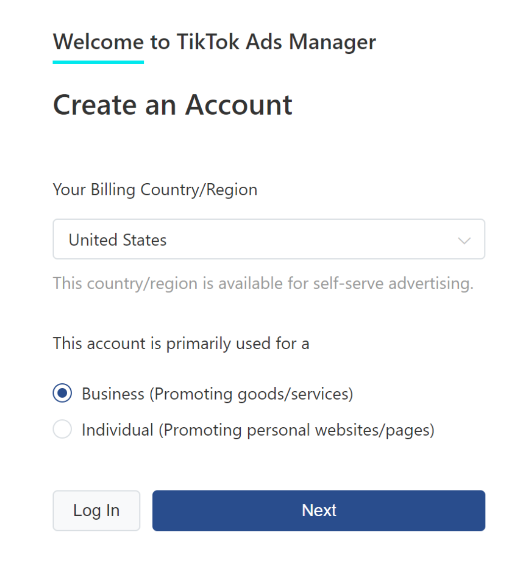 TikTok ad account creation