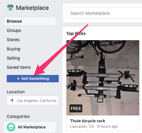 Sell Something button in Facebook Marketplace