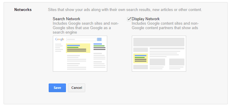 search and display network options