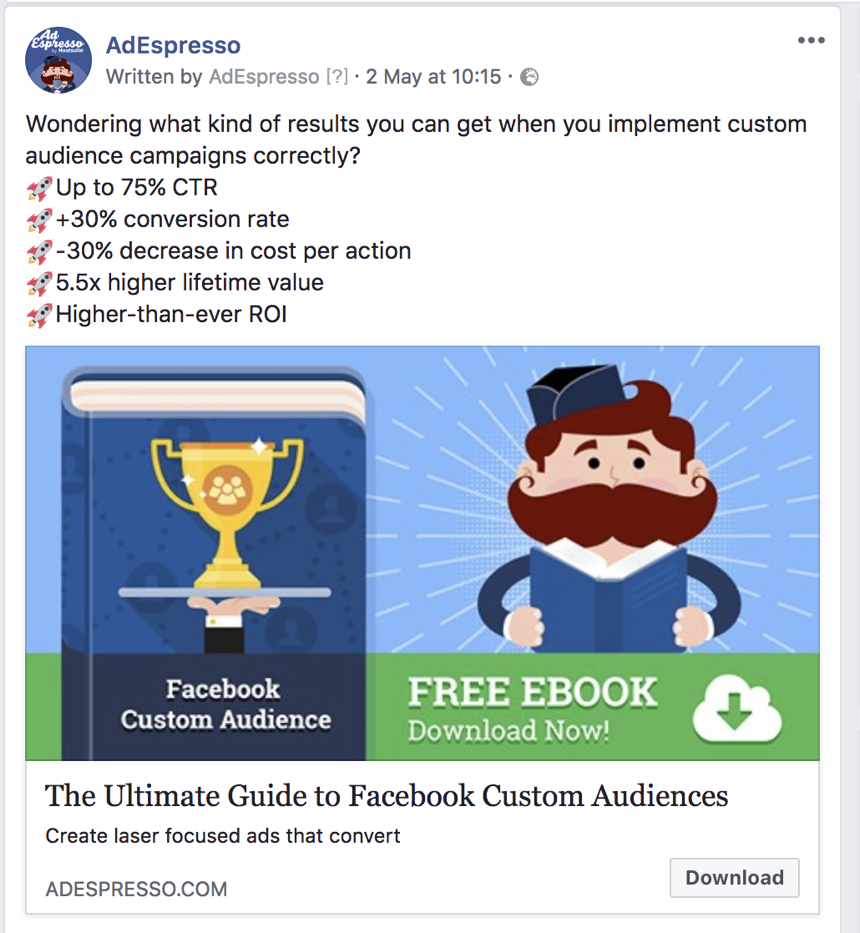 facebook ad copy length - adespresso experiment text example 4