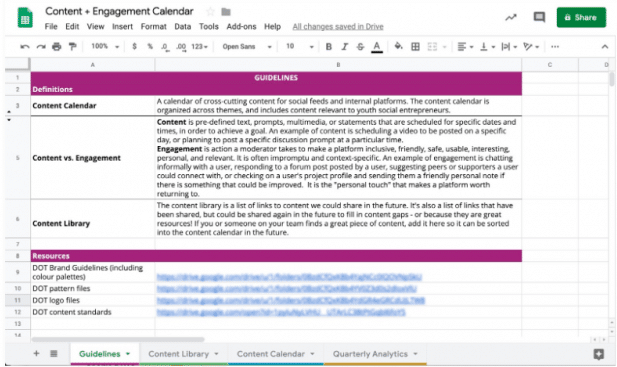 Editorial calendar sheet