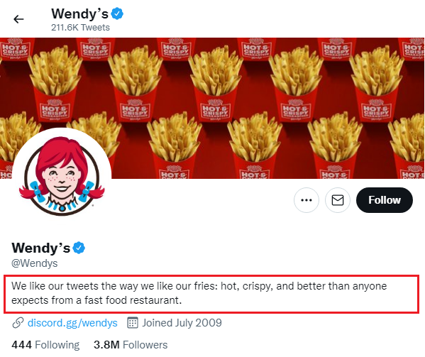 Wendy's Twitter bio